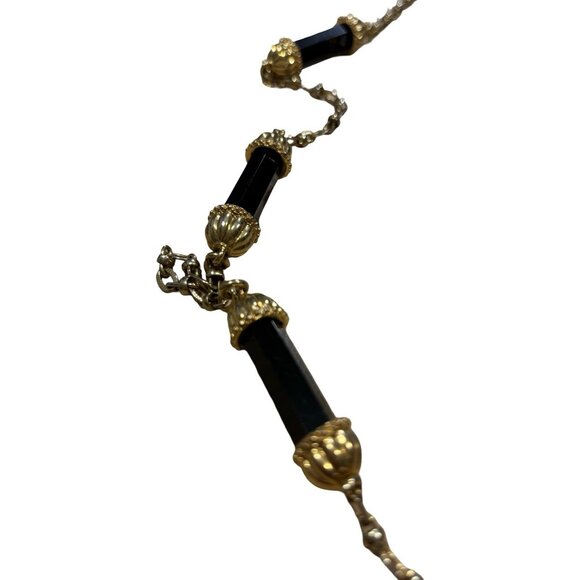 c wonder christian siriano Signed Black Glass Gold Tone Statement Necklace - Picture 5 of 7
